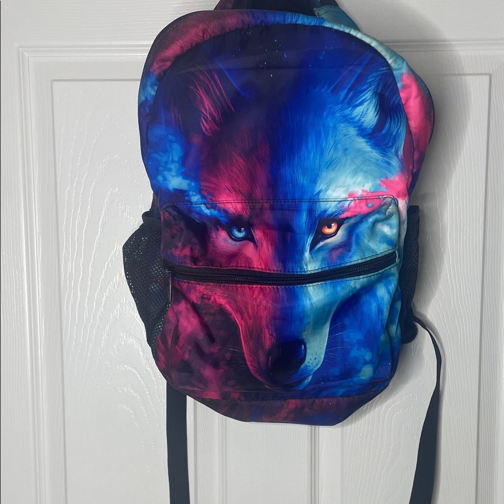 Vibrant Wolf Print Backpack